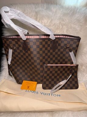Louis Vuitton Damier Ebene Neverfull Tote with Pink Interior